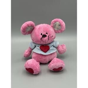 2005 TY Patter Pink Mouse Plush In Blue Shirt 10” Stuffed Animal Vintage